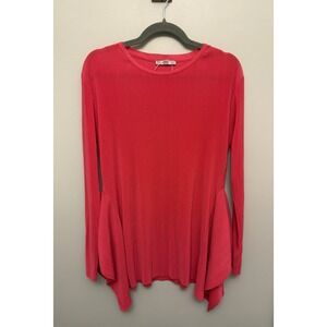 Zara Top Women's Medium Pink Coral Oversized Peplum Ribbed Pleated Stretch L/S‎